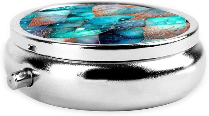 Watercolor Diamond Speckle Texture Gold Portable Pill Organizer | 3 Compartment, With Mirror, For Men Women, For Daily Supplements, Vitamins, Fish Oil, Jewelry, Candy, Travel