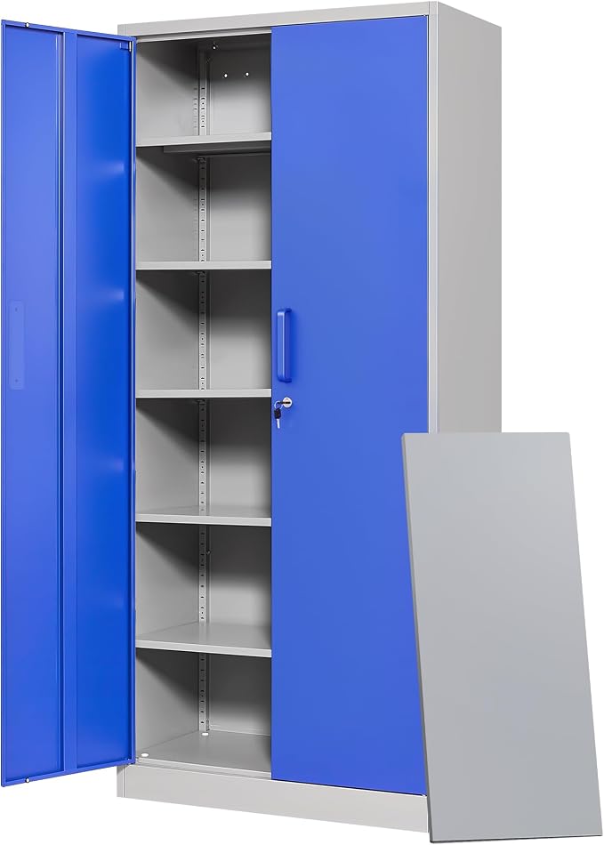 Metal Garage Storage Cabinets with Lock Door and Adjustable Shelves, Steel Tool Cabinets for Home,Office,Warehouse Organisieren (Blue Gray)