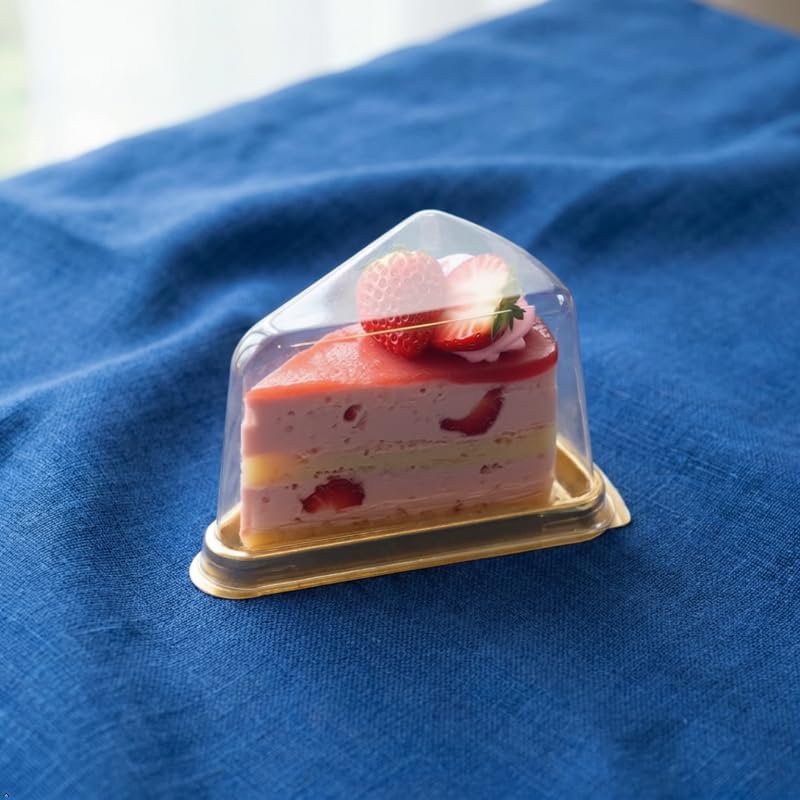 Set of 50 Cake Slice Container Cheesecake Cake Slice Container,Gold | Transparent Plastic Cakes Box Holder