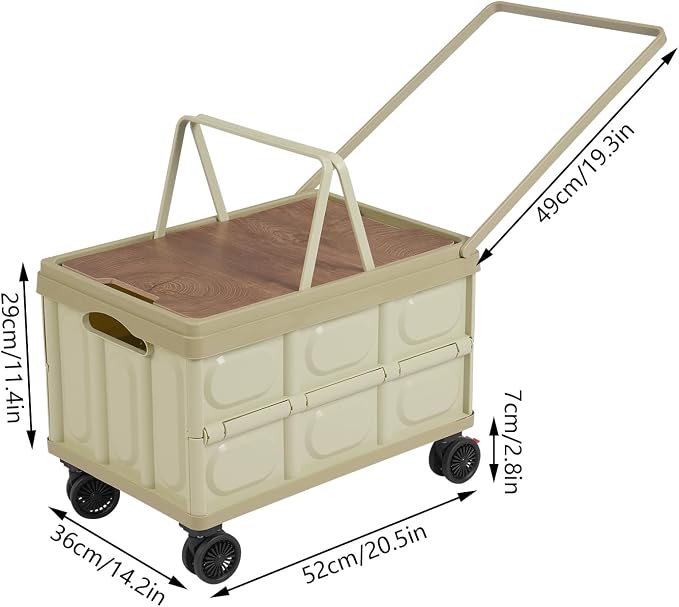 Foldable Crate Cart, 14.53 Gal Portable Wheeled Tote Basket Shopping Storage Trolley Case with 4 360° Rotatable Wheels & Long Handle Capacity 35 Kg/77.16 Lbs for Both Outdoor and Indoor (Green)