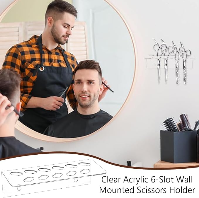 AHANDMAKER 2Pcs Clear Acrylic Wall Mounted Scissors Shear Holder Rack | Salon Shear Holder, Hairdressing Combs Organizer for Groomers, Barber Shop Office Home, Scissor Tool Hangers