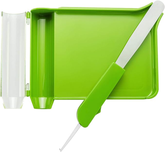 Medarchitect Right Hand Pill Counting Tray with Spatula, Light Green | Dual-channel food-grade surface made without BPA, with hooked plastic handle for sanitary tablet sorting
