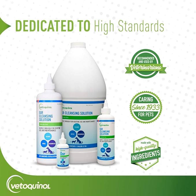 Vetoquinol Ear Cleansing Solution - Gentle Cleaner to Remove Dirt & Debris - Easy-to-Use Drops for Cats & Dogs - Support Clean and Fresh-Smelling Ears - Ideal for Routine Pet Hygiene - 4 Ounces
