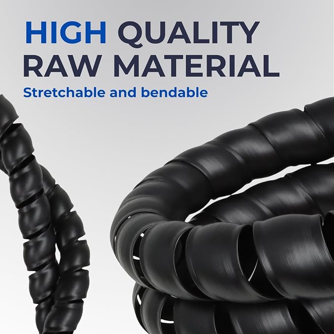 7/8" Spiral Cable Wrap, Plastic Wire Wrap Cord Protectors from Pets No Chew, Spiral Cable Management Sleeve Organizer for Computer Electrical Hydraulic Hose Protector (Black, 10ft)