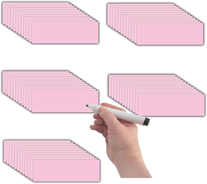 Magnetic Dry Erase Magnets Labels(1x3,Pack of 60),Organizing Schedules in Office/Classroom.Reusable Name Tags on Fridge/White Board,Pastel Colors(Light Pink)