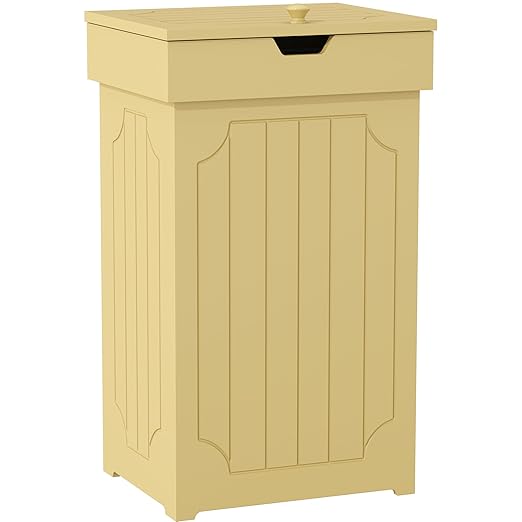 Function Home Trash Can Cabinet, 13 Gallon Kitchen Garbage Can, Wood Recycling Trash Bin, Freestanding Dog Proof Trash Can, Farmhouse Trash Cabinet with Lid for Home Kitchen Bathroom, Yellow