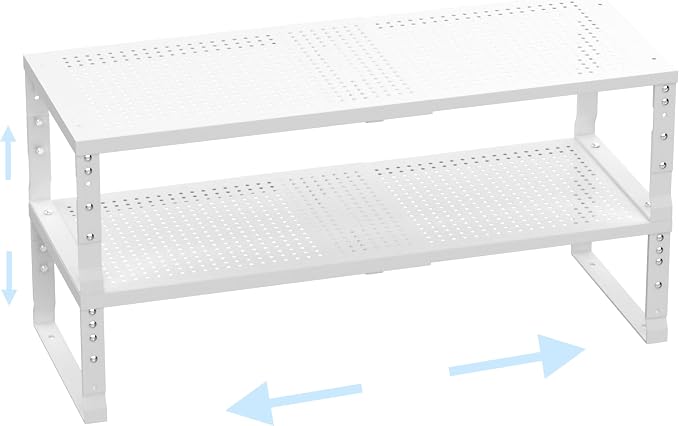 Expandable Adjustable Stackable Kitchen Organizer,Pantry Storage Shelves Racks,for cabinets Shelf, Kitchens, countertops, bathrooms,RV(2Packs/White,Medium)