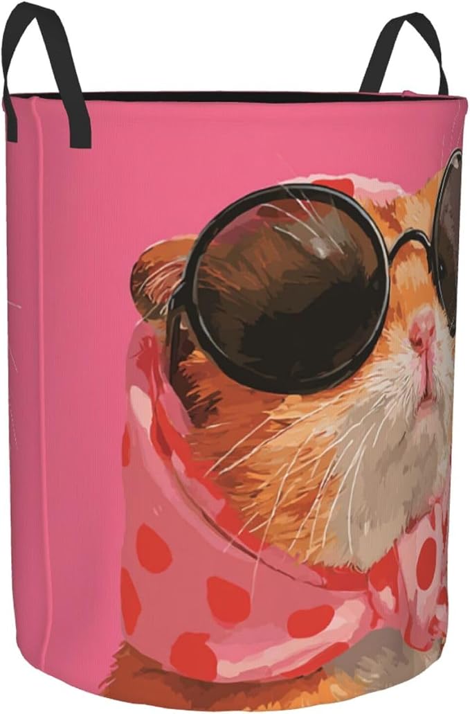 Cute Trendy Hamster Pet Art Laundry Hamper 13.8x16.5 Inches | Clothes Basket With Handles, Versatile Storage Organizer For Home Decor, Laundry Room, Dorm, Living Room, Bathroom, Gifts