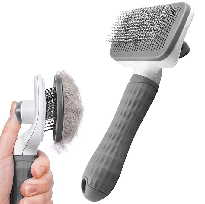We Love Doodles Professional Slicker Brush for Goldendoodles and Long-Haired Dogs, Self-Cleaning Grooming Tool with Ergonomic Handle, Fine Wire Bristles, Blue (Black)