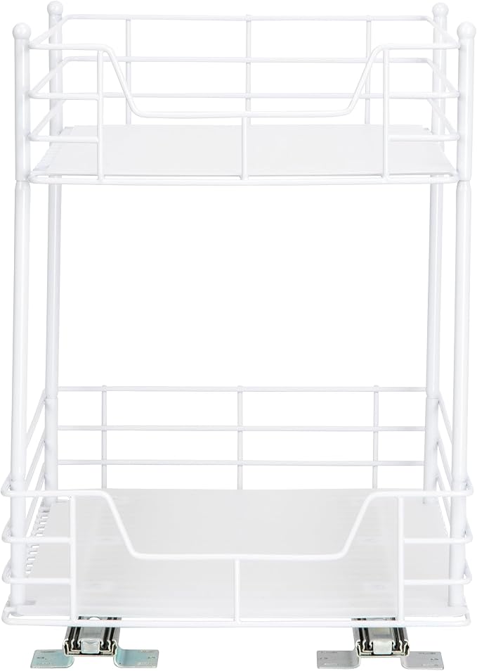 Household Essentials White Steel Two-Tier Pantry Organizer with Plastic Accents