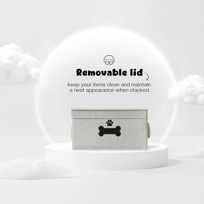 Dog Toy Basket with Lid, Dog Basket for Toys, Dogs Toy Box with Cotton Rope Handles, Collapsible Storage Bins for Pet Toys, Dogs Storage Organizer, Gray