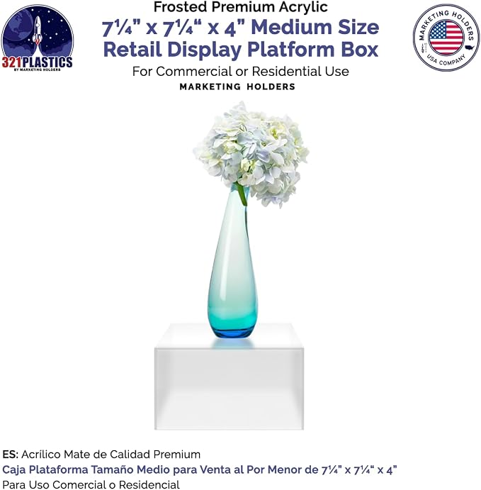Acrylic Display Box Countertop Bin 7.25" x 7.25" x 4" Frosted Merchandise Storage Open Bottom No Lid and Flippable Cubby for Retail Stores by Marketing Holders
