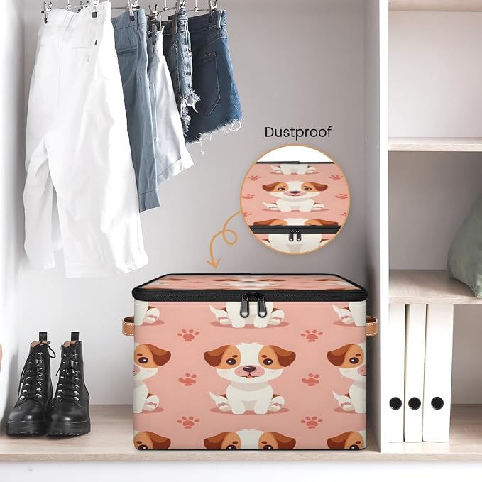 Cute Puppy Dog Storage Box with Zipper Lid