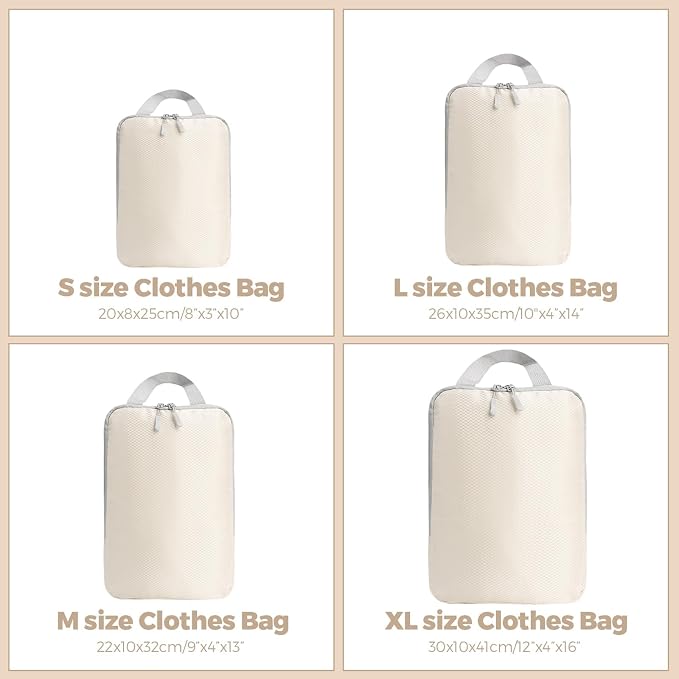 LANSKLBD 6/8 Set Packing Cubes for Suitcases Travel Luggage Packing Organizers,Travel Accessories Essentials Luggage Organizer with Shoe/Tioletry/Laundry Bag (Beige, 4 set)