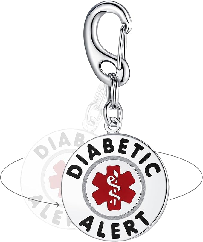Divoti Diabetic Alert Bag Tag | 1.25" Dual-Sided Stainless Steel Medical Emergency ID for Backpacks, Luggage & Supplies | Quick Clip