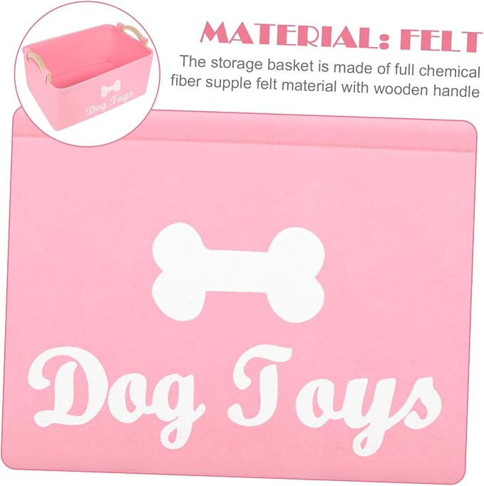 Pink Felt Pet Storage Box with Handles Lightweight Dog Basket Organizer for Home Decor Compact and Portable Pet Container for Daily Tidiness