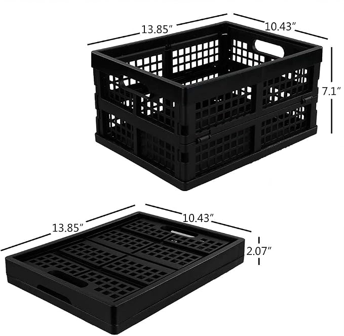 Morcte 3-Pack 15 L Plastic Collapsible Storage Crates, Black | Folding Plastic Crates, Foldable & Stackable, Sturdy & Lightweight, for Home, Office