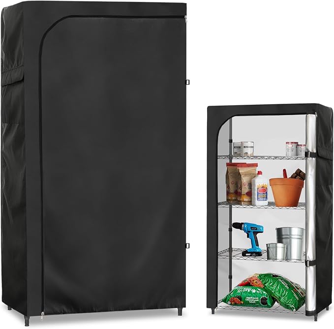 Rileytee Wire Shelf Cover,Heavy Duty 600D Dustproof Waterproof Shelf Covers for Wire Shelving,Outdoor Storage Rack Cover for Wire Rack with Zipper,Black,48"W x 24"D x 72"H