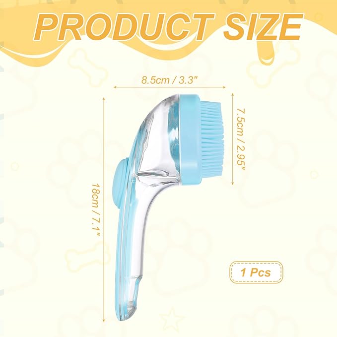 Pet Bath Brush, Dog Shampoo Brush New 2 in 1 Grooming Massage Scrubber Bubble Maker with Ring Built-in Shampoo Dispenser(Fine Bristled,Blue), for Long Short Hair Cats Shower