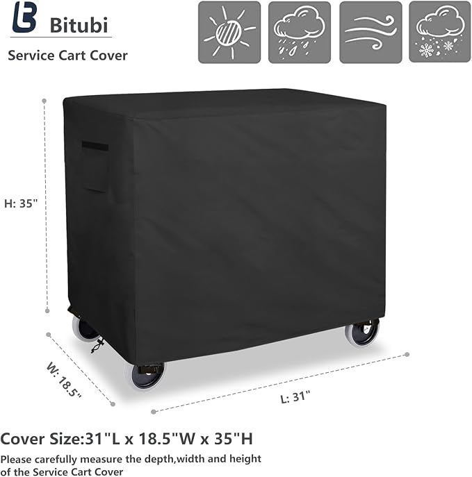 Bitubi Service Cart Cover for 500-Pound Capacity Service Utility Cart,Heavy Duty Waterproof Utility Cart Cover - 35''L x 18.5''W x 31''H(Black)
