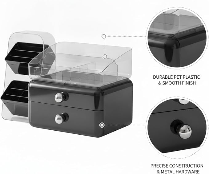 Desktop Storage Organizer with Compartments, PET Plastic Caddy for Office Supplies and Vanity Accessories, Open-Top Unit (1 PC)
