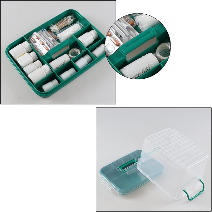 15QT Clear Medicine Organizer Box with Handle, Plastic First Aid Box | Medicine Container with Tray, Thickened Medicine Container Chest, for Home Organization Must, School, Dormitory, Travel, RV