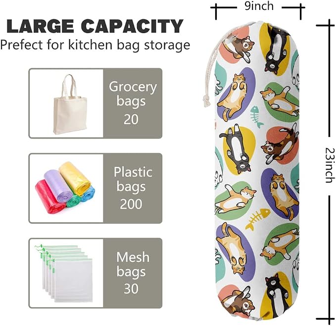 Cat Pattern Grocery Bags Holder Organizer For Shopping Bags，Wall Mount Plastic Bags Storage Container Dispensers, Pet Lovers Home Kitchen Gifts For Family, Friends, Cat Mom, Cat Dad, Women