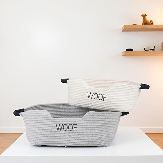 Morezi Dog Toy Basket 2 Pieces Woven Dog Toy bin Low in Front Organizer Storage - Perfect for Collecting Puppy Combs Shampoo Brushes Towel Grooming Stuff in Bathroom playroom Closet