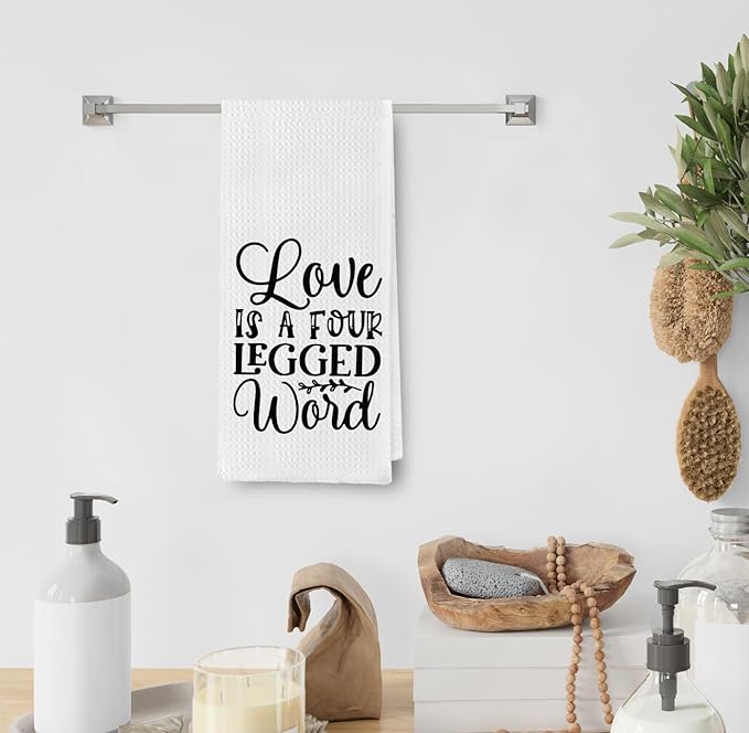 Cute Dog Kitchen Towel Dish Towels, Love is A Four Legged Word Farmhouse Hand Towels Bathroom, Dog Lovers Gifts, Dog Farmhouse Towels Dish Cloth for Cooking Baking 16x24 inch