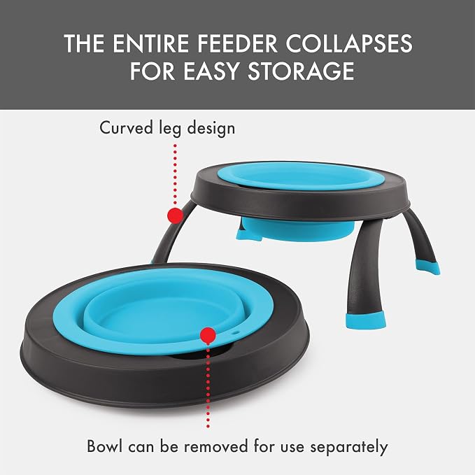 Dexas Pets Elevated Pet Feeder, Large, 4 Cup Capacity, Blue, Raised Pet Food and Water Bowl