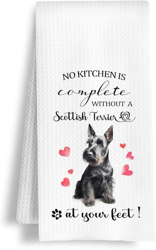 Scottish Terrier Gifts Kitchen Towels, Dog Lover Gifts for Women Men, No Kitchen is Complete Without a Scottish Terrier at Your Feet Decorative Dish Tea Hand Towels, 16x24 Inch