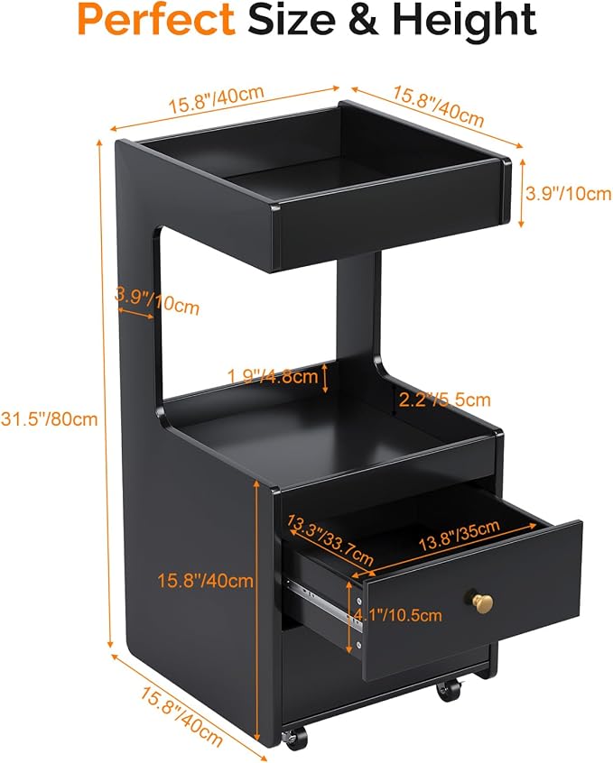 OmySalon Salon Trolley Cart, Esthetician Cart with Wheels, Hair Styling Station with 2 Drawers, 1 Open Shelf, Mobile Storage Cabinet Utility Trolley for Beauty Salon Spa, Black