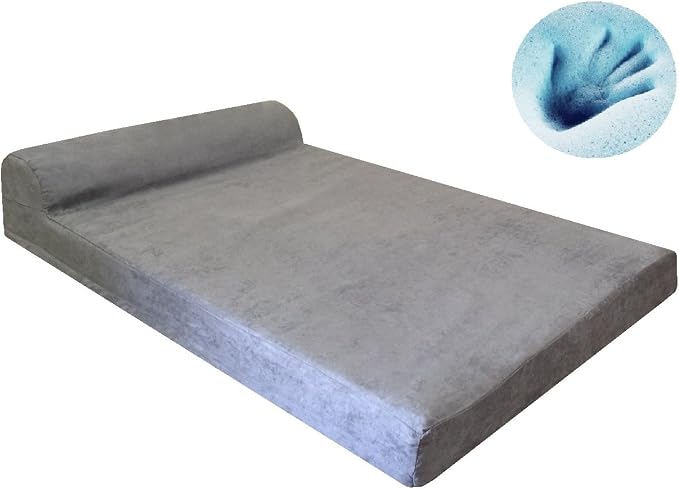 Dogbed4less Premium HeadRest Pillow Orthopedic Cool Memory Foam Dog Bed for Large Dogs, Waterproof Lining with Washable Suede Grey Cover, Extra Large 47X29 Inches