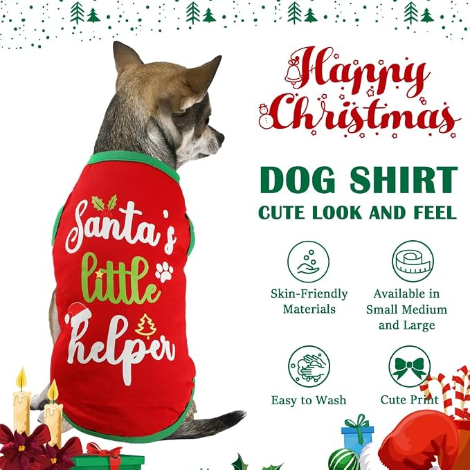Dog Shirt Soft Cotton Dog Christmas Shirt Stretchy Lightweight T-Shirts Sleeveless Vest Pet Clothes for Small Medium Large Dogs Cats
