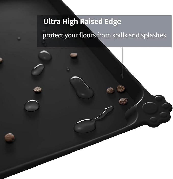 Reopet Waterproof Pet Feeding Mat, Non-Slip Silicone Placemats for Dog Cat Food and Water Bowl, High Raised Edges to Prevent Spills and Protect Floors
