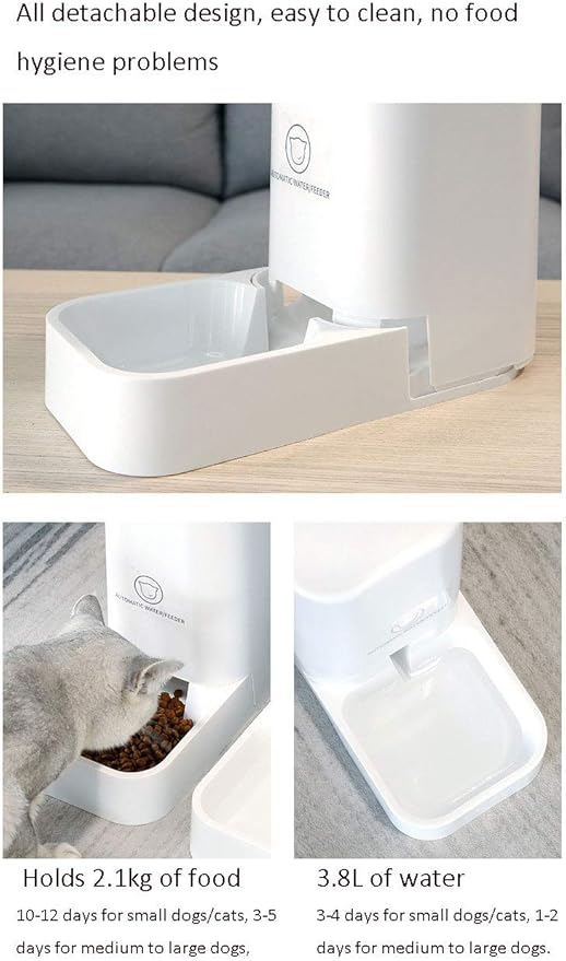 chenming Gravity Pet Feeder and Water Dispensers.Dogs Gravity Feeder Dispenser Cats Water Dispenser No Spill Big Capacity Pet Bowl for Cats & Small, Medium, Large Dogs, White