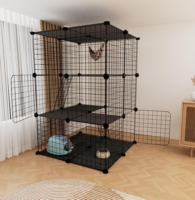 Indoor Cat Cage Enclosure DIY,Cat Playpen Catio Thick Metal Wire Kennels for 1-3 Cats Kitten Cage Detachable Patio Cat Crate （Only Cage）