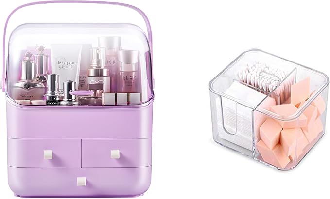 SUNFICON Makeup Organizer Holder Cosmetic Storage Box and Cotton Pads Holder Organizer
