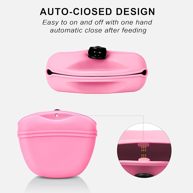 Left&Right Dog Clicker Training Kit,Silicone Dog Training Treat Pouch and Dog Clickers,Dog Treat Bag with Clicker Training for Dogs,Pet Treat Bag with Magnetic Buckle Closing and Waist Clip,Pink
