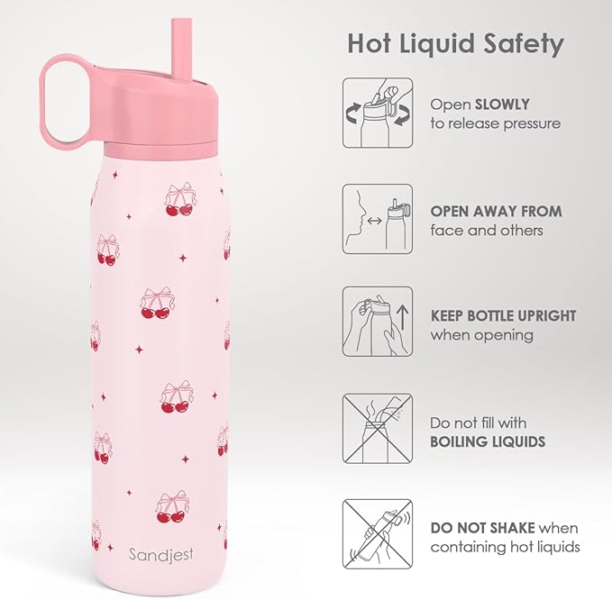 Cherry Water Bottle with Twist Lid Stainless Steel 20oz, Travel Insulated for Sports & Gym, Gift for Women Girl Birthday Christmas