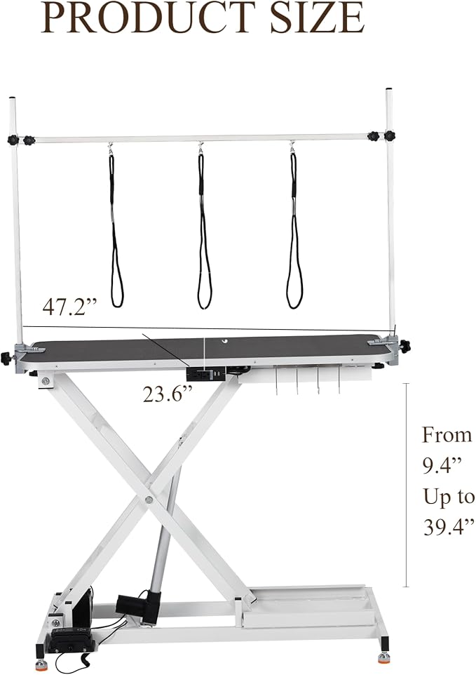 50" Electric Dog Grooming Table, 9"-40" Height Adjustable Heavy Duty Pet Grooming Table with Anti Slip Tabletop, 3 Grooming Noose, Tool Organizer, for Dogs & Cats, White