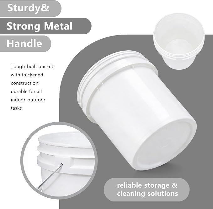 3-Pack 5 Gallon Plastic Bucket with Handle, Heavy Duty Food Grade Storage Container for Car Detailing, Cleaning, Paint, Chemical & Pet Supplies