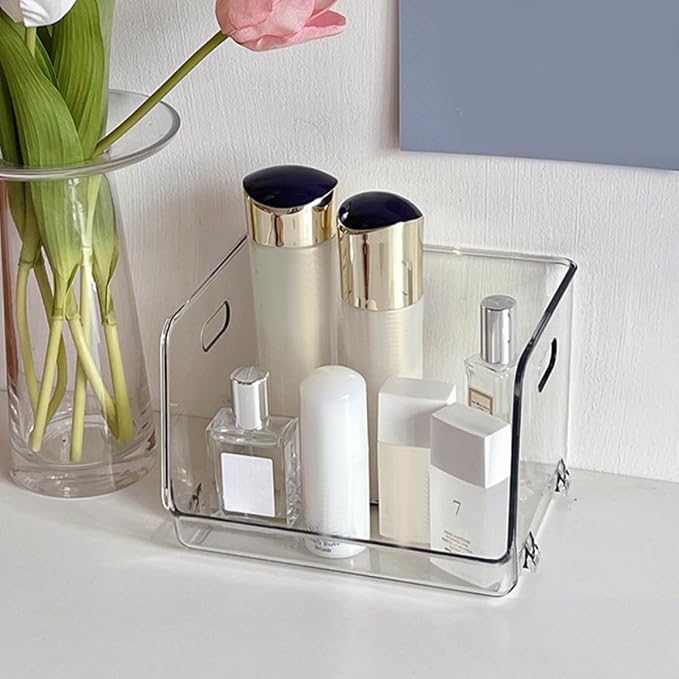 SHINEOFI Stackable Desktop Storage Box with Handles 2Pcs Small PET | Dresser Desktop Use, Multipurpose Organizer for Books and Food, Easy to Clean, Compact Tabletop Set