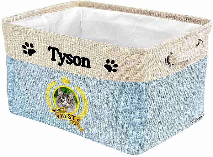 Custom Name Collapsible Dog Toy Storage Basket Bin World's Best Cat Norwegian Forest Cat Foldable Pet Toy Box Closet Shelf Baskets Organizer for Bedroom Home Dog Cat with Handles Blue