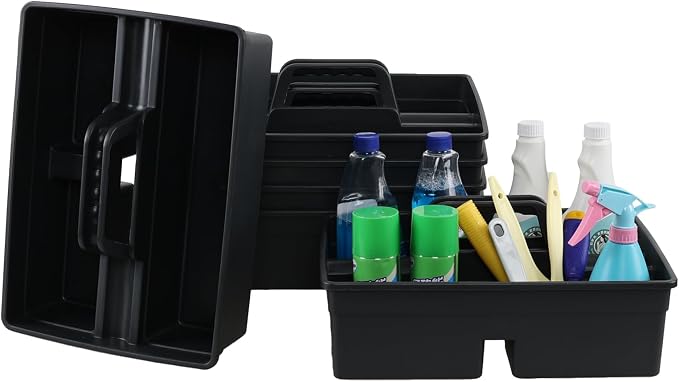 6 Packs Cleaning Tool Caddy with Handle, Plastic Cleaning Caddy | 3 Compartment Carry Caddy for Cleaning Products