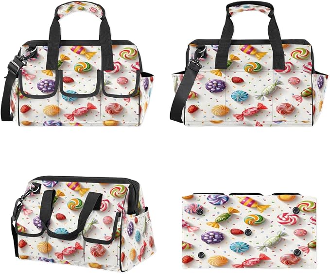 Candy Heavy Duty Tool Bag 14.8 Inch Colorful Candy Portable Soft Tool Box Organizer Storage with Adjustable Shoulder Strap