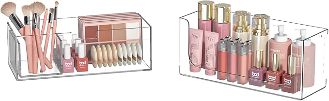 Stackable Storage Drawers Bathroom Drawer Organizer Clear Plastic Storage Bins Medicine Cabinet Organizer Makeup Organizers w Removable Divider Home Workspace Office Desktop Vanity Gift Idea 1Pack