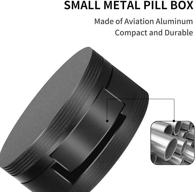 Portable Pill Case Pill Box Daily - Waterproof Single Metal Pill Organizer | for Pocket Purse, Aluminium Alloy Round Daily Medicine Container to Hold Vitamins, Fish Oil Medium Size