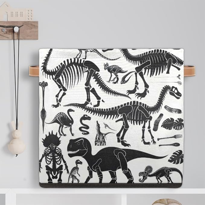 Dinosaur Bone Cube Storage Bin, 13 Inch Collapsible Fabric Storage Cubes Bin, Foldable Cube Baskets for Shelf, Closet, Organizer