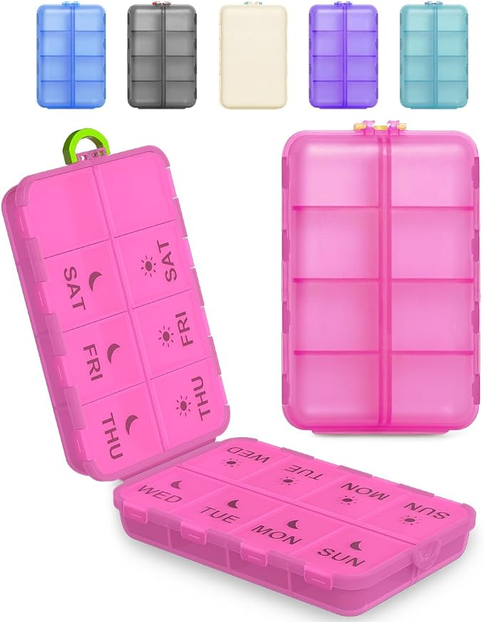 Pill Organizer Travel Medicine Case - Travel Pill Case with Etched Labels, Daily Travel Medicine Case Holder